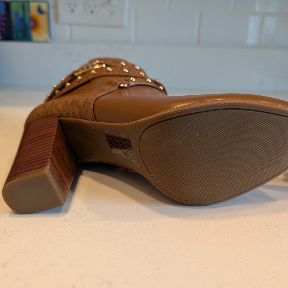 Never Worn Michael Kors Brown Ankle Boots with Studded Straps - Picture 9 of 10